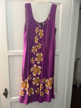 Hibiscus Collection Hawaii Purple Floral Dress with Yellow Plumeria